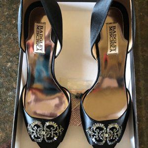 Badgley Mischka open toed black sequined heels